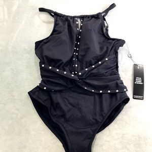 Magicsuit Black Riveted Diana One Piece Swimsuit Size 10 New